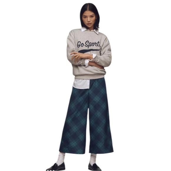 Anthropologie Maeve Taffeta Printed Cropped Wide Leg Pants - Picture 1 of 9